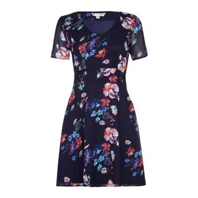 Yumi Blue Floral Dress With Lace Detail